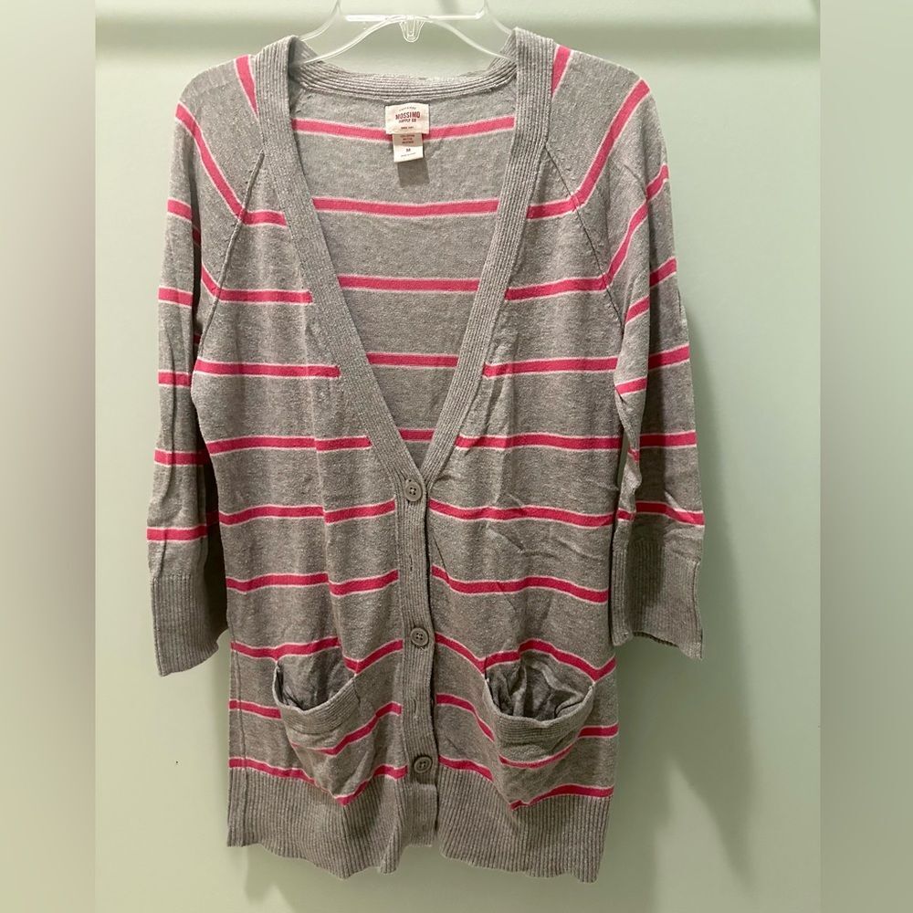 Mossimo Gray and Pink Striped Women's Sweater